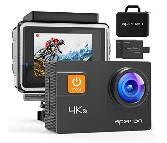 Apeman A80 4K 20MP WiFi Ultra HD 40M Underwater Waterproof Action Camera with 170 Degree EIS Advanced Sensor, Black - Zoom Image 1