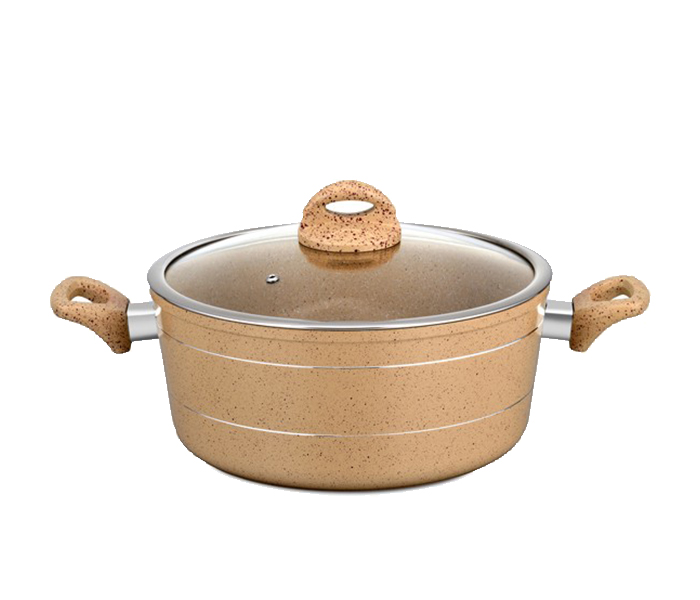 Royalford RF9468 24cm Marble Smart Casserole with Glass Lid - Beige - Zoom Image