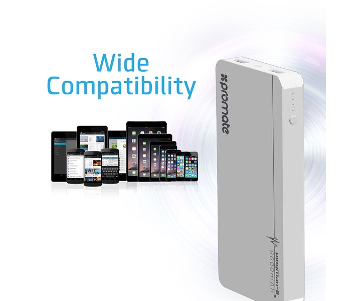 Promate PolyMax-8 8000 mAh Aluminum Power Bank with Ultra-Fast Dual USB Charging Ports, Silver - Zoom Image 5