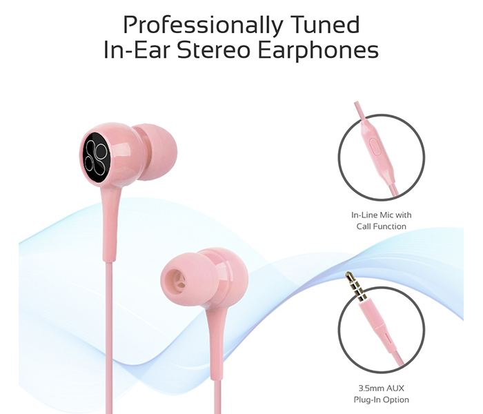 Promate Bent Dynamic In Ear Stereo Wired Earphone with Mic - Pink - Zoom Image 1