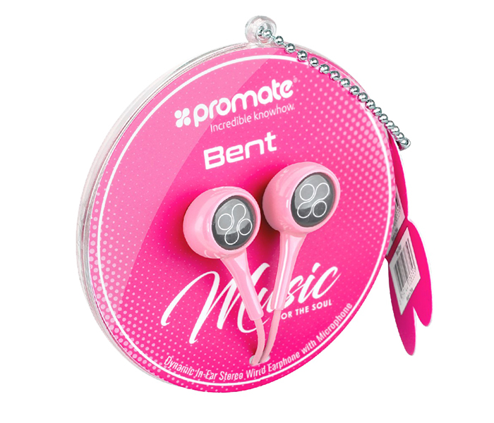 Promate Bent Dynamic In Ear Stereo Wired Earphone with Mic - Pink - Zoom Image 4