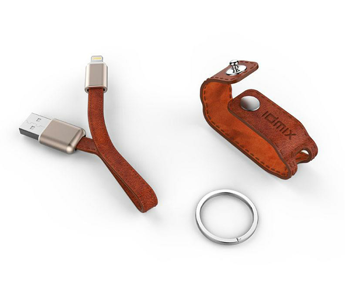 Idmix DL08 MFI Certified Leather Key Chain with USB Lightning Cable - Brown - Zoom Image 2