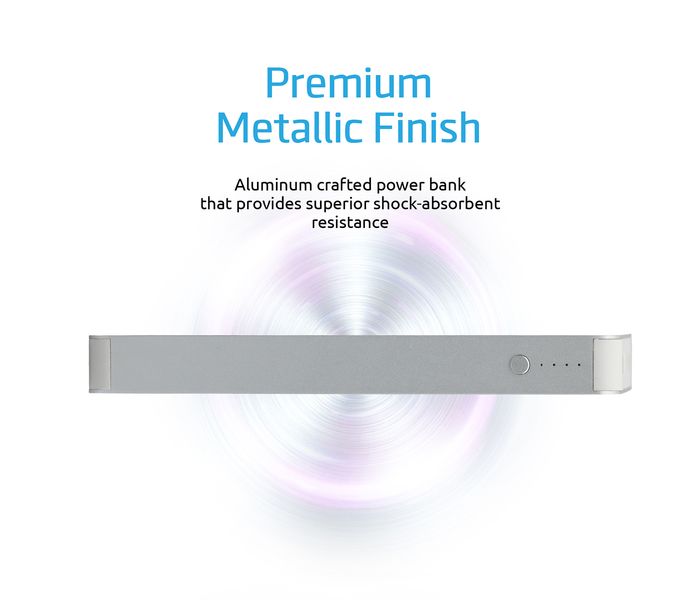 Promate PolyMax-8 8000 mAh Aluminum Power Bank with Ultra-Fast Dual USB Charging Ports, Silver - Zoom Image 3