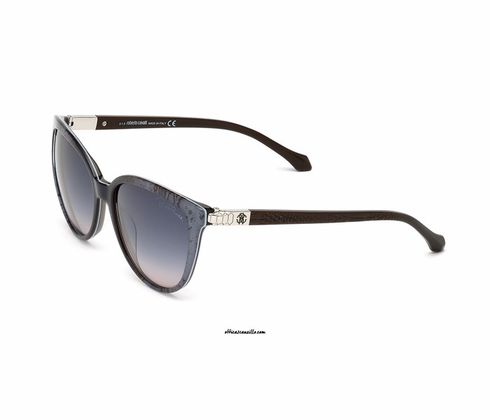 Roberto Cavalli 986S 20B Cat Eye Gray & Brown Frame and Grey Gradient Mirrored Sunglasses for Women - Zoom Image 2