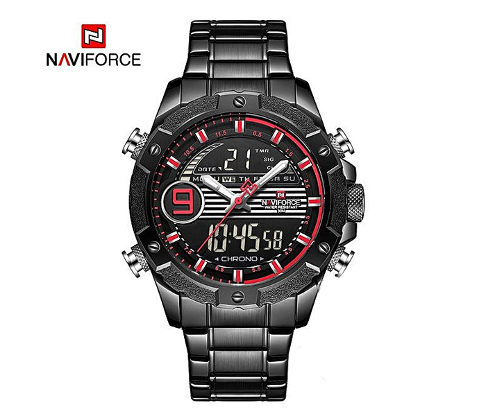 Naviforce 9146 Men Analog-Digital Stainless Steel Starp Watch - Red - Zoom Image 2