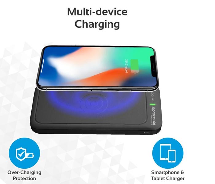 Promate AuraVolt-10 10000 mAh Portable Wireless Charger Power Bank with Type C, Black - Zoom Image 3