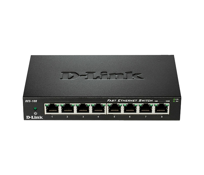 D-Link DES- 108/B 8 Port 10-100Base-T Unmanaged Metal Switch - Black - Zoom Image 3