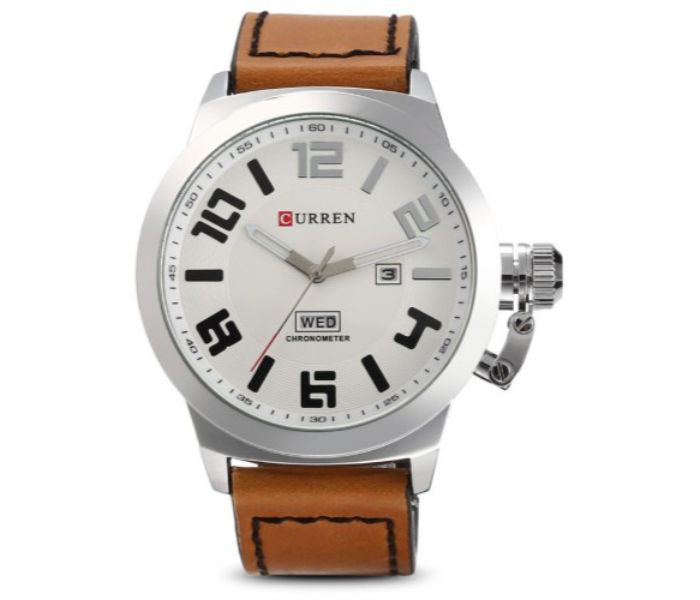 Curren 8270 Analog Quartz Watch For Men Brown and White - Zoom Image 2