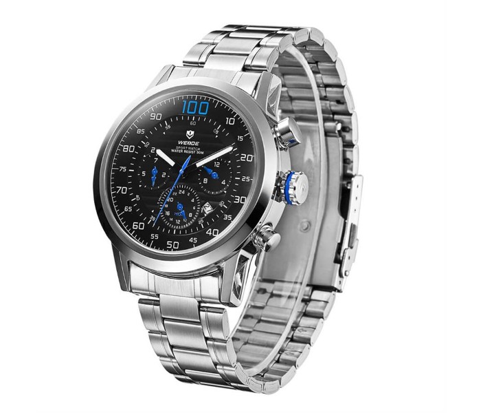 Weide WH 3311MB Mens Analog and Complete Calendar Watch Silver and Blue - Zoom Image 1