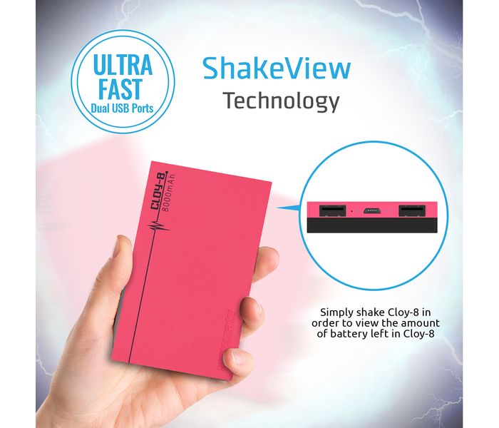 Promate Cloy-8 8000 mAh Dual Port Portable Charger Power Bank, Pink - Zoom Image 4