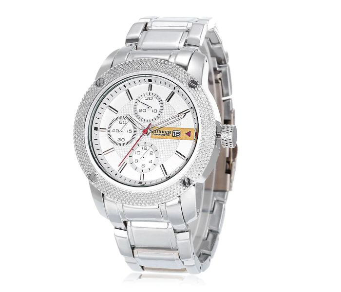 Curren 8069 Stainless Steel Analog Watch For Men Silver And White - Zoom Image 1