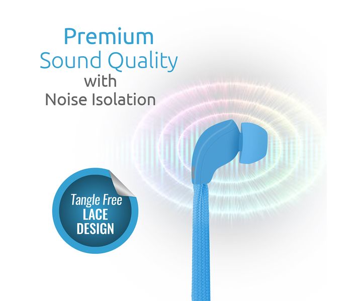 Promate Lacey Flat Trendy Tangle Free Lace Design Headphones with Built-in Microphone, Blue - Zoom Image 1