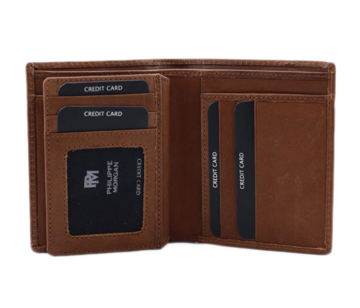 Philippe Morgan PM010 Men Leather Bifold Wallet Brown - Zoom Image 3