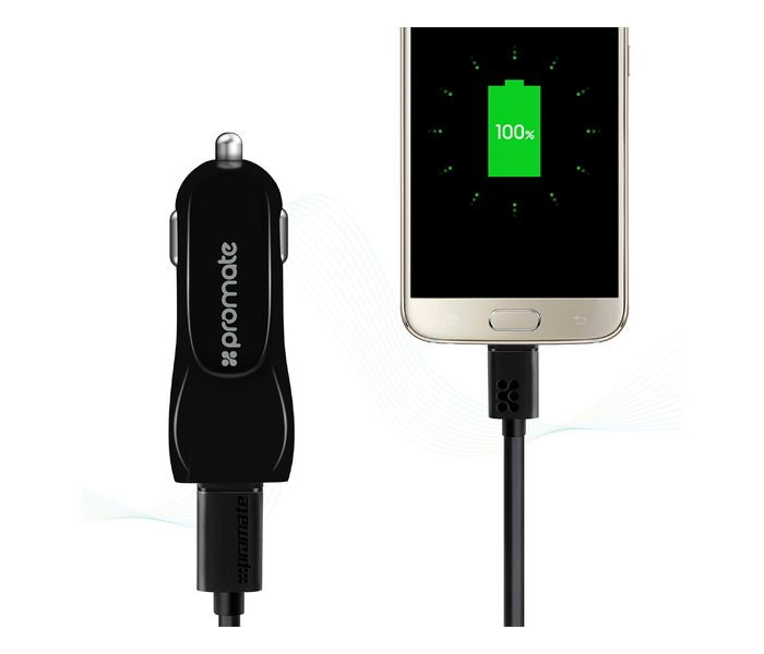 Promate Vivid 3100mAh Dual USB Car Charger, Black - Zoom Image 4