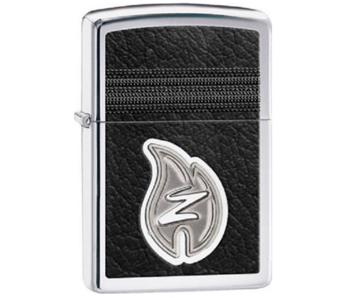 Zippo 28800 Leather Stitching Lighter Silver & Black - Zoom Image