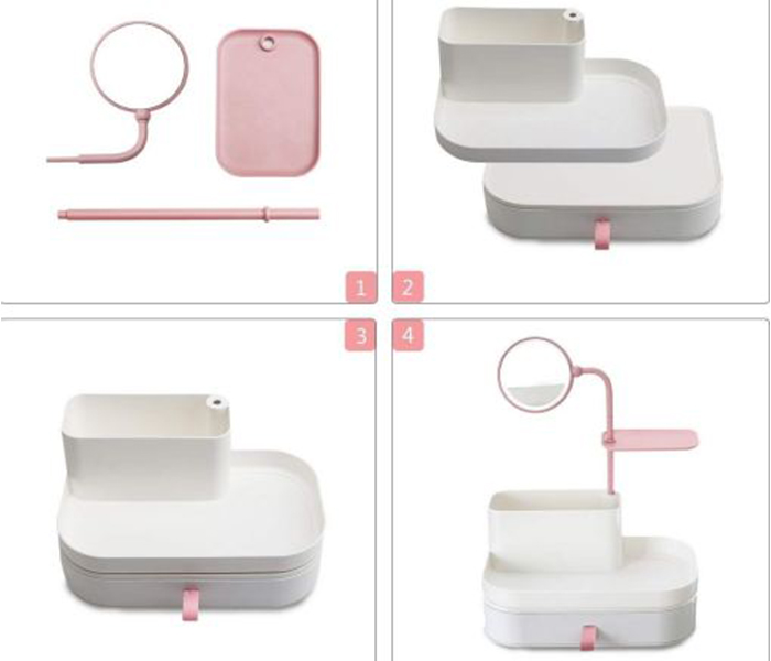 Cosmetic Organizer with Mirror - White & Pink - Zoom Image 2