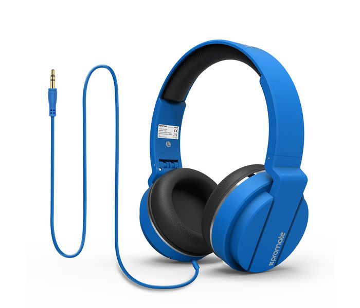 Promate Encore Lightweight Stereo Wired Heaphones with Padded Foldable Headband, Blue - Zoom Image 4