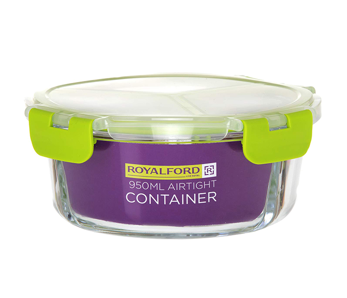 Royalford RF9213 950 ML 3 Compartment Round Food Container - Clear & Green - Zoom Image 5