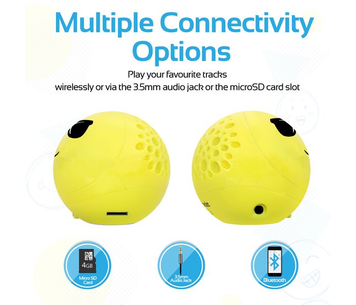 Promate Coolclassic Cute Emoji Stereo Sound Wireless Bluetooth Speaker with Built-in Mic - Yellow - Zoom Image 1