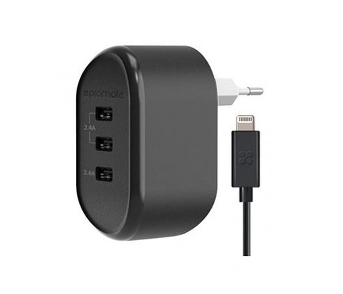 Promate TORNADO-3LT.BLK-UK USB Type-C Home Charger with Cable organizer - Black - Zoom Image