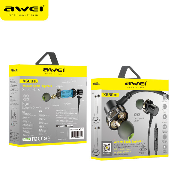 Awei X660BL Awei 4D Stereo Surround Sound Bluetooth Wireless Earphone - Black - Zoom Image 5