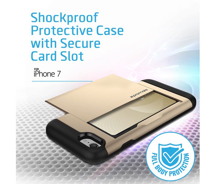 Promate VaultCase-i7 Shockproof Protective iPhone 7 Case with Secure Card Slot, Gold - Zoom Image 1