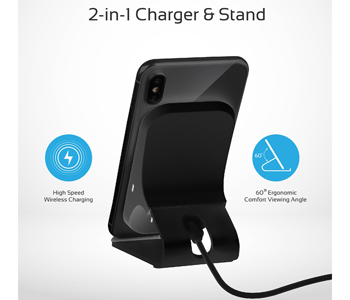 Promate AURADOCK-5 Aluminium Crafted Ultra Fast Wireless Charging Stand - Black - Zoom Image 2