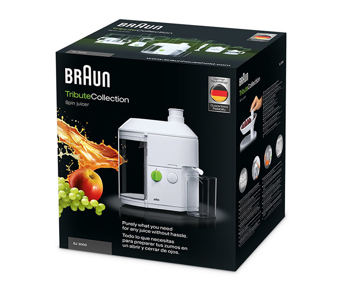 Braun SJ-3000 600W Tribute Collection Spin Juicer, White & Green - Zoom Image 3