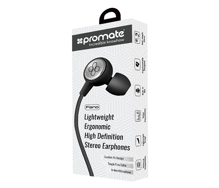 Promate Flano Lightweight Ergonomic High Definition Stereo Earphones - Black - Zoom Image 4