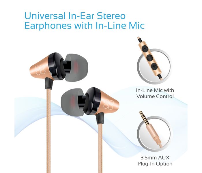 Promate Clavier Universal In-Ear Stereo Earphones with In-Line Mic, Gold - Zoom Image 1