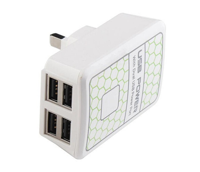 Turbo 4 USB Port Adaptive Charging UK Power Adapter With LED Light, White - Zoom Image 4