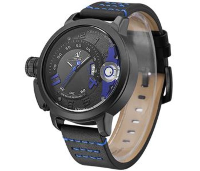 Weide UV 1606LB Mens Analog and Complete Calendar Watch Black and Blue - Zoom Image 1