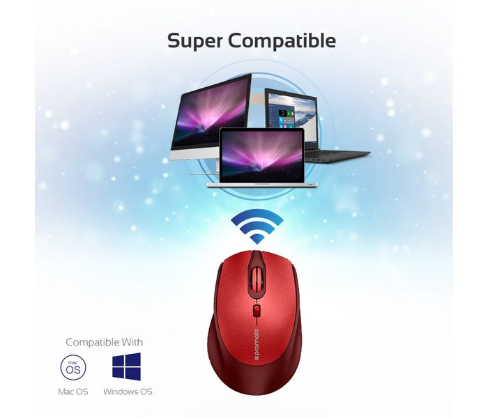 Promate Clix-5 2.4GHz Wireless Optical Mouse with Precision Scrolling, Red - Zoom Image 7