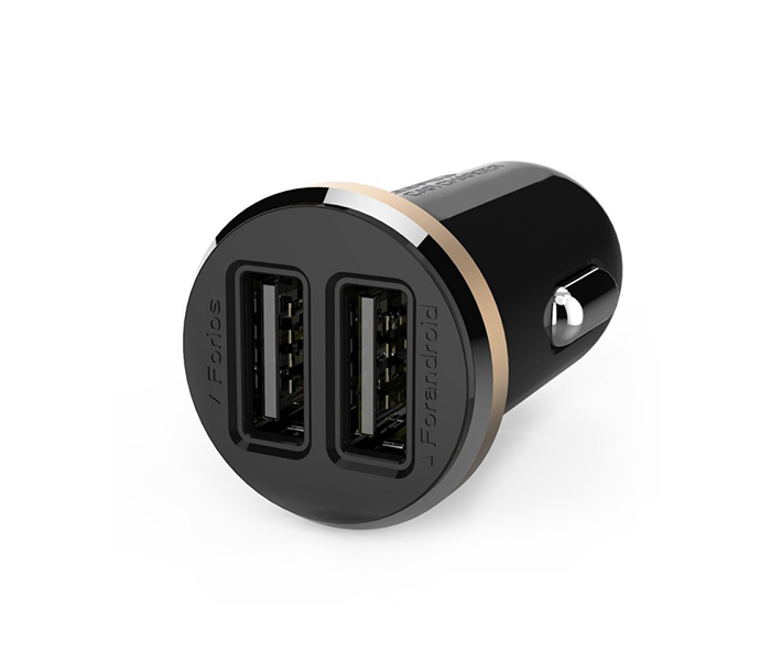 iends IE-AD317 Dual Port USB Car Charger with Micro USB Cable - Black - Zoom Image 1