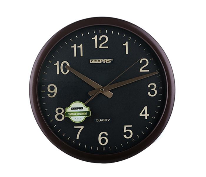 Geepas GWC4811 Taiwan Movement Wall Clock with Embossed Numbers, Coffee - Zoom Image