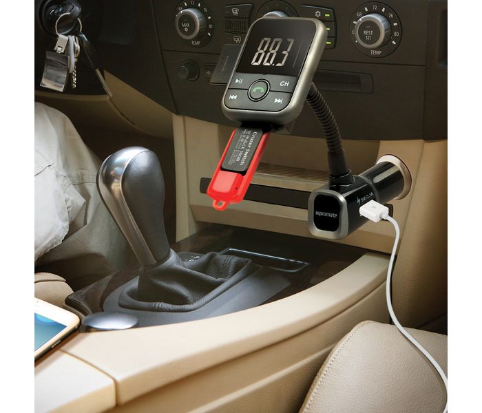 Promate CarMate-6 Bluetooth FM Transmitter Stereo Car Kit with Hands-Free Car Charger & AUX Input - Black - Zoom Image 5