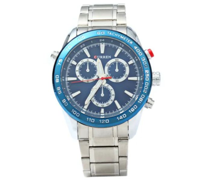 Curren 8189 Stainless Steel Analog Watch For Men Silver And Blue - Zoom Image 3