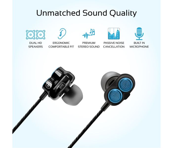 Promate Onyx Bass Boost Dual Driver In-Ear Earphones, Blue - Zoom Image 2