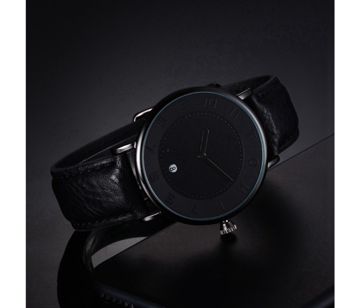 Tomi TM-0851 Maglo Faxes Genuine Quality Leather Band Wrist Watch for Unisex Black - Zoom Image