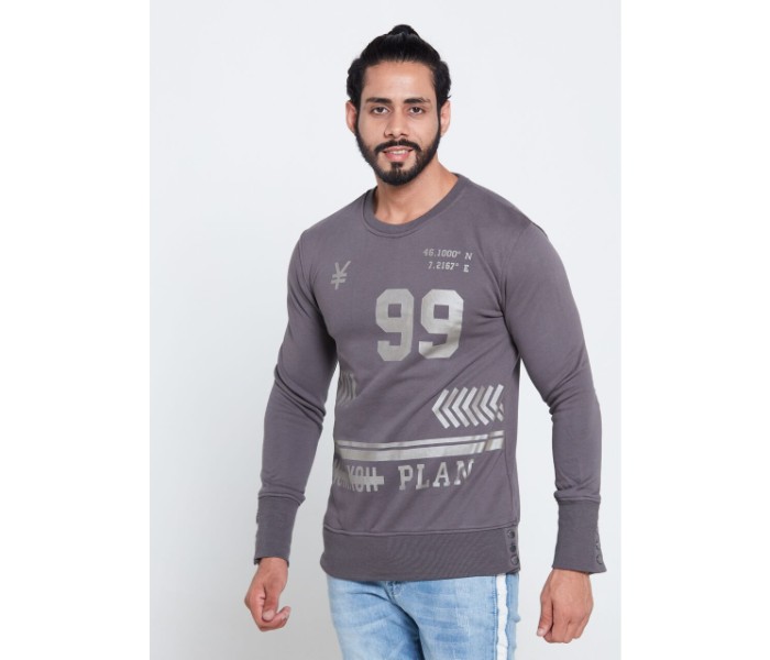 Petro OU10069 Printed Long Sleeve Side Button Sweat Shirt M-Grey - Zoom Image 2