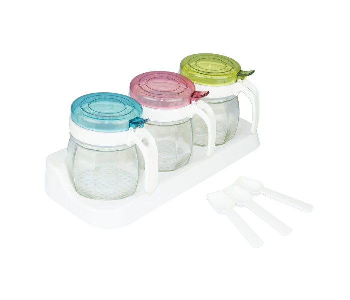 Taqdeer YN-757 Set of 3 Glass 300 ml Spice Jar with Spoon Multicolor - Zoom Image 3