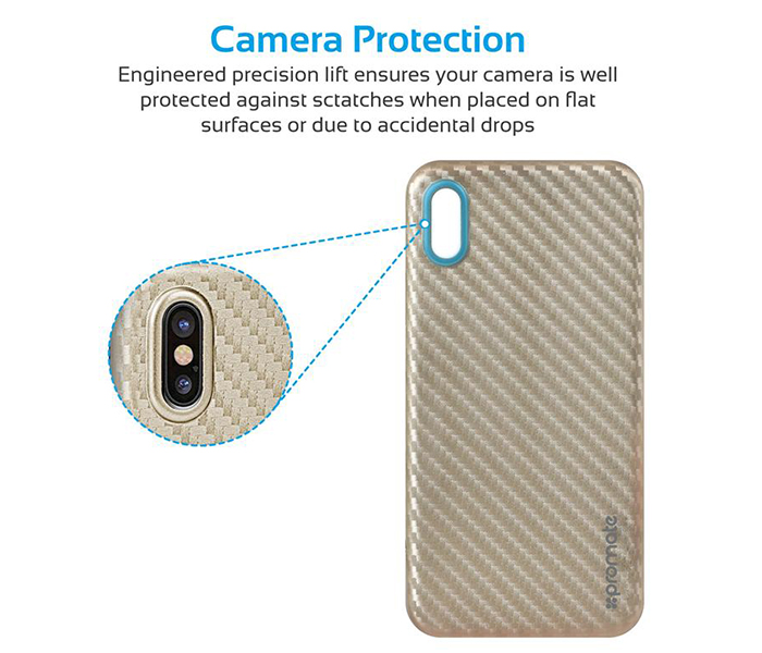 Promate CARBON-X Ultra Slim Scratch Resistant Flexible Carbon Fiber Case for iPhone X - Gold - Zoom Image 5