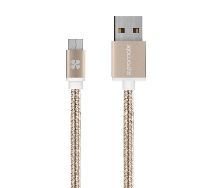 Promate LinkMate-U2M Heavy Duty Mesh Armored Micro-USB Sync & Charge Cable - Gold - Zoom Image 8