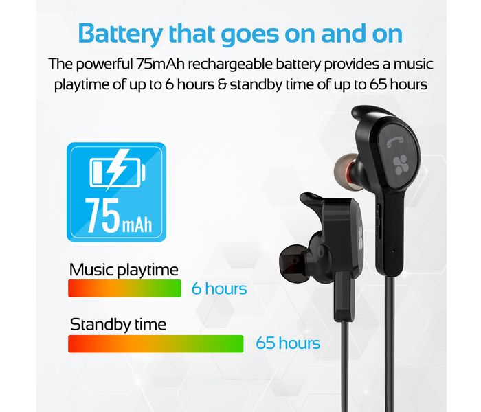 Promate Vitally-2 Lightweight Magnetic Wireless Earbuds Sports Bluetooth Headphones, Black - Zoom Image 3