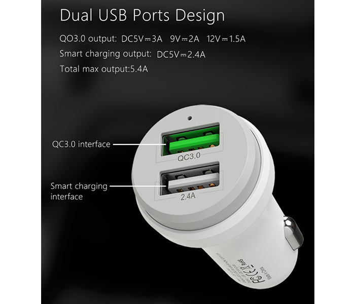 Mcdodo CC-3840 5V 2.4A Dual USB Quick Car Charger - White - Zoom Image 4