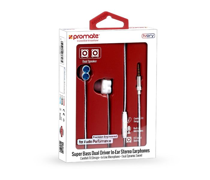 Promate Ivory Super Bass Dual Driver In-Ear Stereo Earphones, Blue - Zoom Image 5