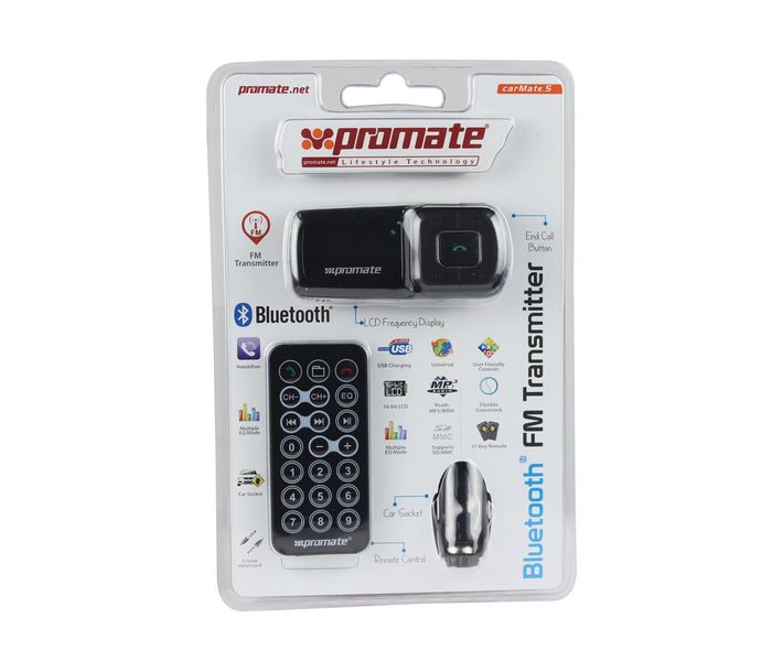 Promate CarMate.5 Wireless Multi-Function Hands-free Bluetooth FM Transmitter Car Kit - Black - Zoom Image 3