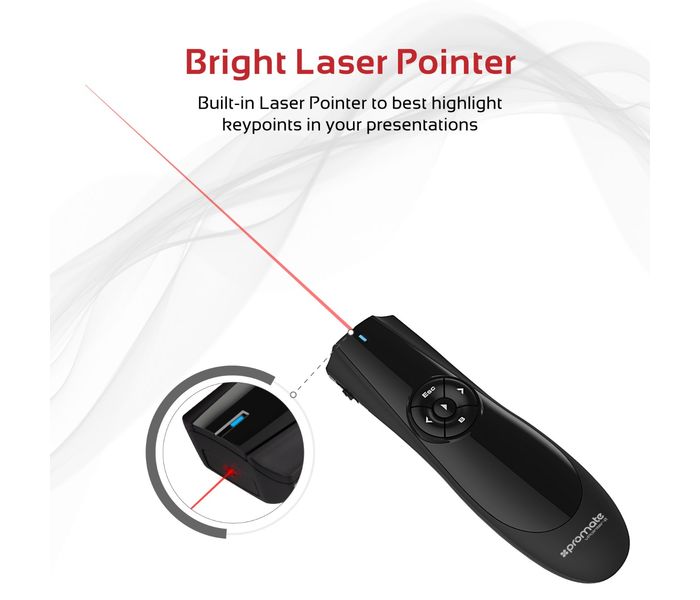 Promate Vpointer-2 2.4GHz Professional Wireless Presenter with Laser Pointer, Black - Zoom Image 3