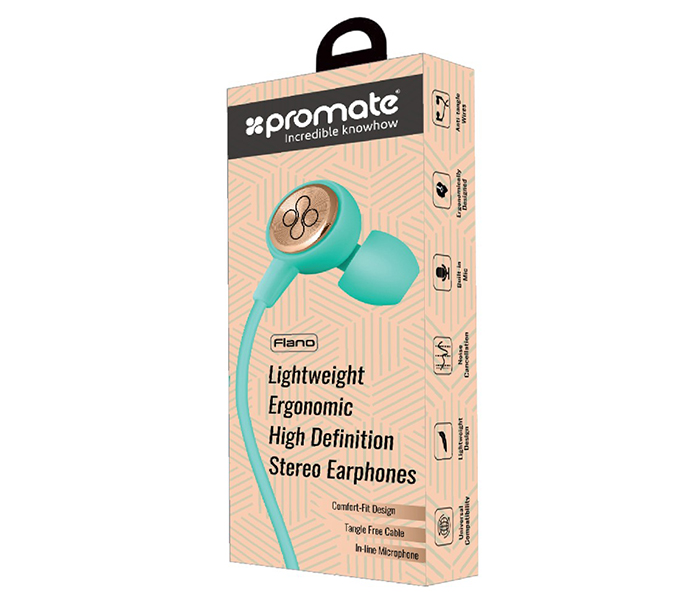 Promate Flano Lightweight Ergonomic High Definition Stereo Earphones - Green - Zoom Image 4