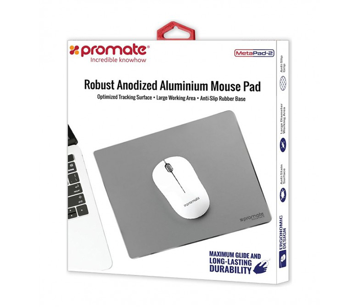 Promate METAPAD-2 Robust Anodized Aluminum Gaming Mouse Pad - Grey - Zoom Image 1